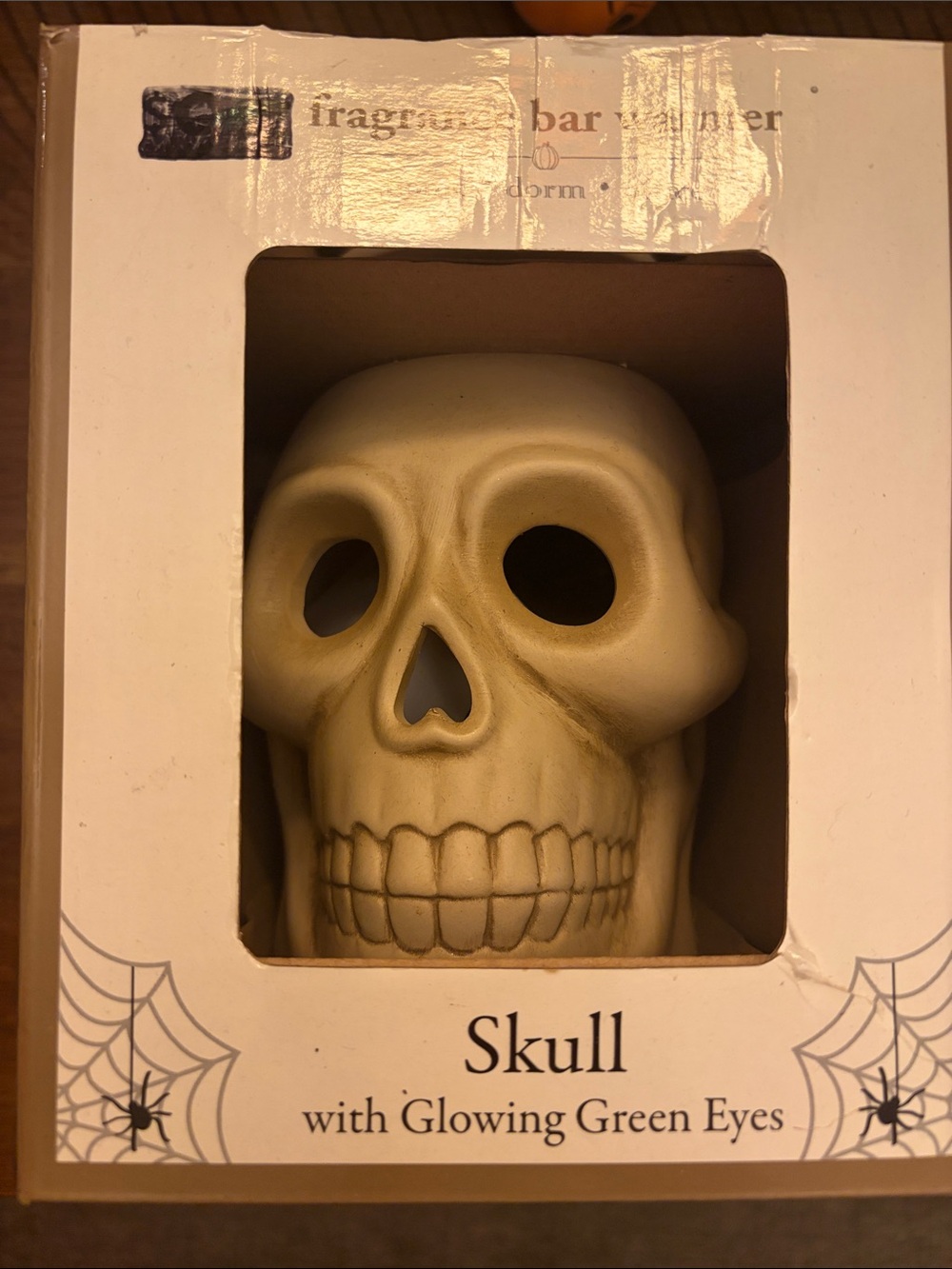 Fragrance Bar Skull with Glowing Green Eyes Skull Decor with Green Eyes NWT